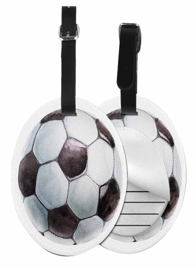 TKS MITLAN 1 Pack Football PU Leather Travel Cruise Luggage Tag Watercolor Ball Soccer Team Game Symbol Baggage Bag Backpack Instrument with Privacy Flap Name ID Label Suitcase(Round) - Image 1